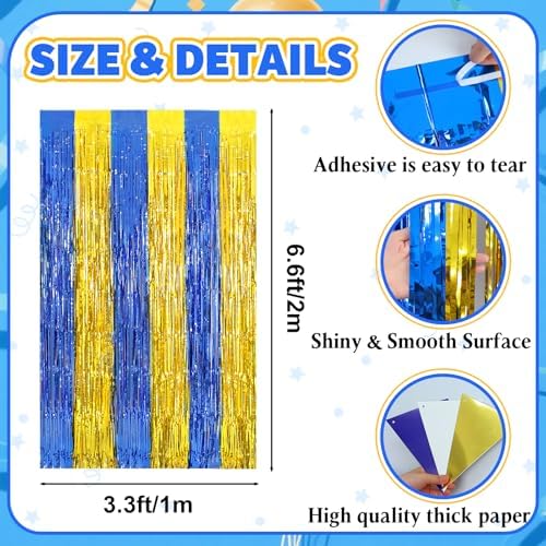 Navy Blue Gold Foil Fringe Curtains with Banner 4 Pack