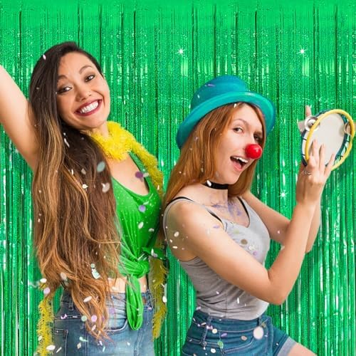 3 Pack Green Foil Fringe Backdrop for Party Decorations