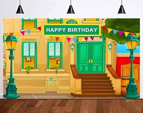 Happy Birthday Cartoon Street Photo Background Vinyl 5x3 Feet