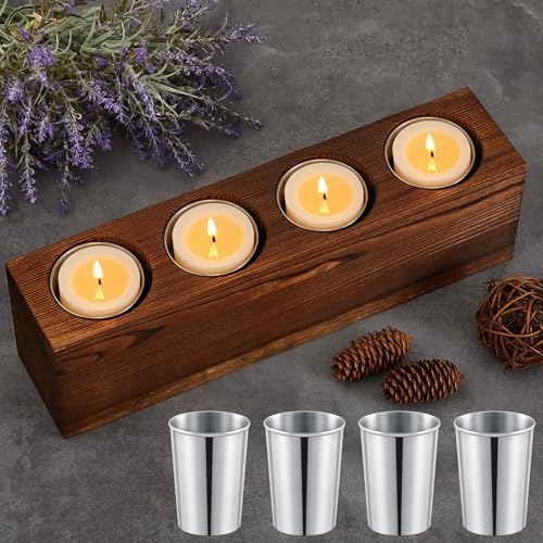 4 Hole Wooden Candle Holder with 4 Pcs Steel Bucket Mold