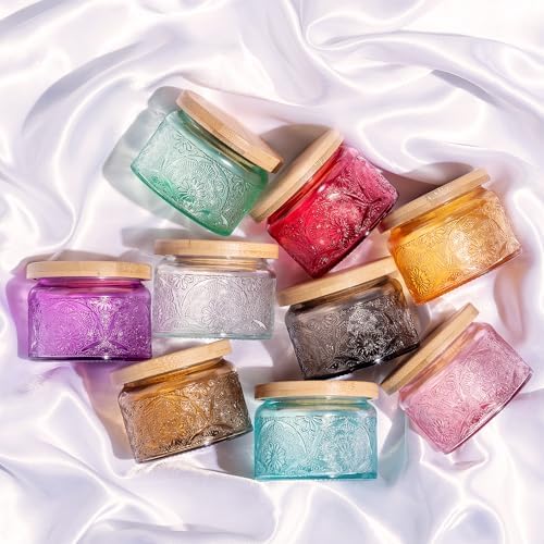 18-Pack Embossed Glass Candle Jars with Bamboo Lids and Labels Mandala Design