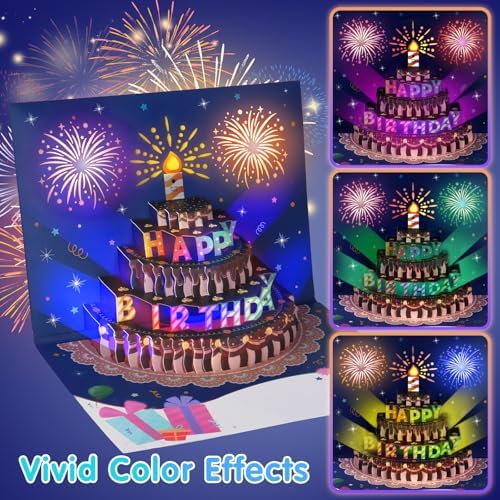 BEAN LIEVE 3D Musical Birthday Card with LED Lights and Blowable Candle