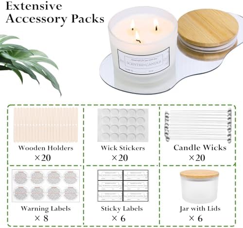 CONNOO 6-Pack 16 oz Candle Jars with Bamboo Lids