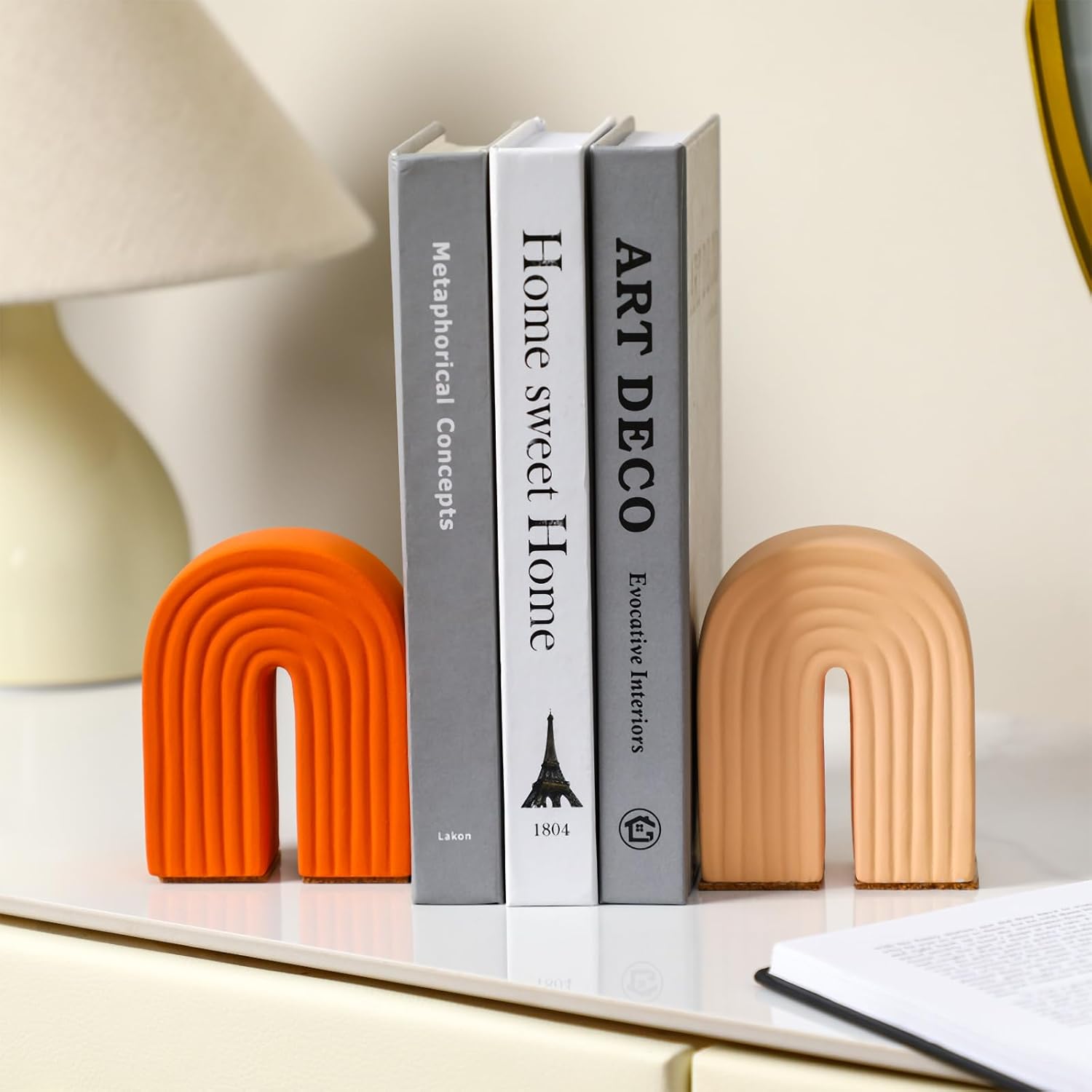 Harloon 2 Pcs Concrete Bookends Rainbow Arch Design