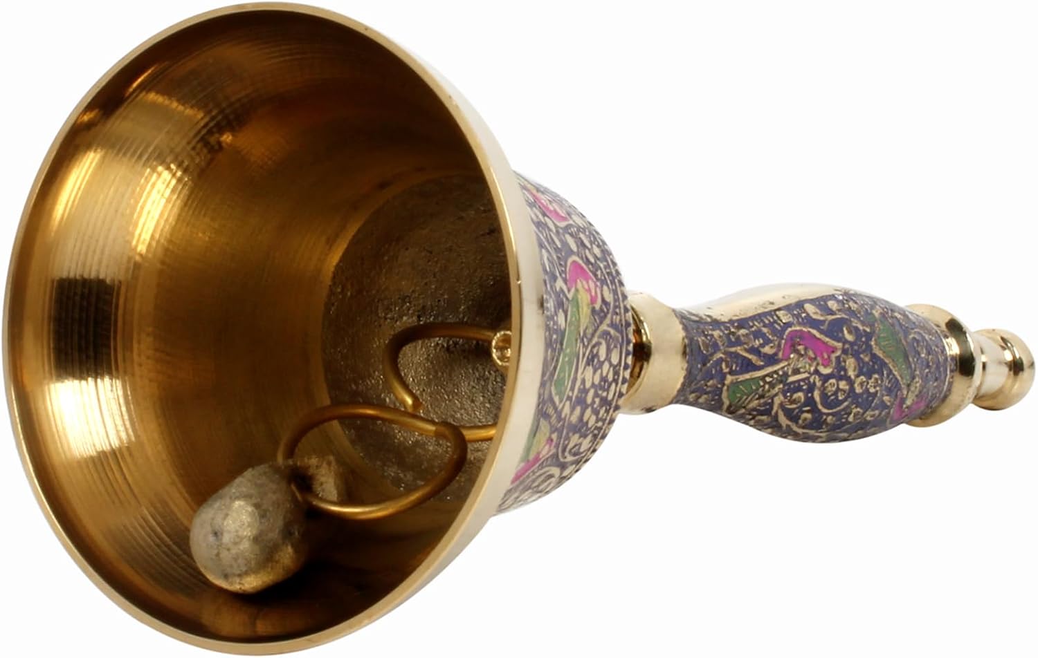 Brass Hand Bell with Peacock Design 75 Inch Blue Call Bell