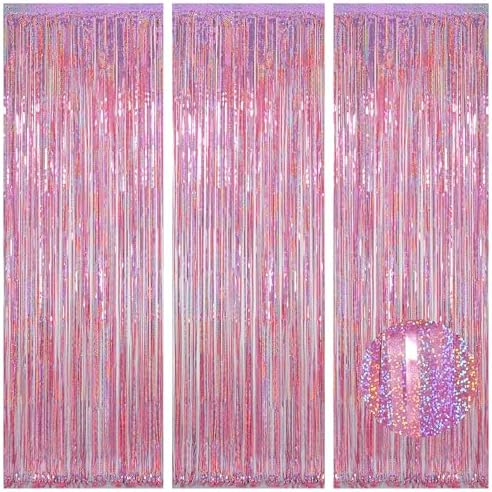Melsan 3 Pack Foil Fringe Curtains Pink Tinsel