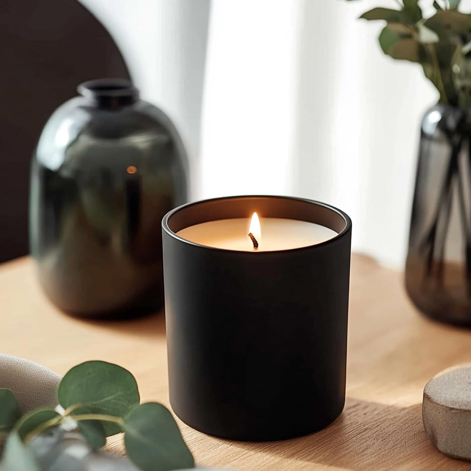 15 Pack 7oz Matt Black Candle Jars with Bamboo Lids