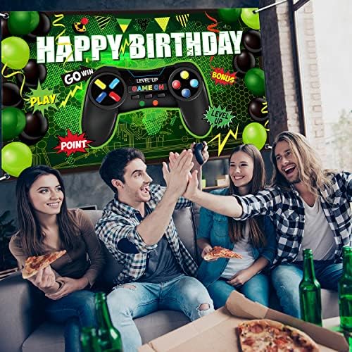 Blulu Gamer Themed Birthday Backdrop Banner Green