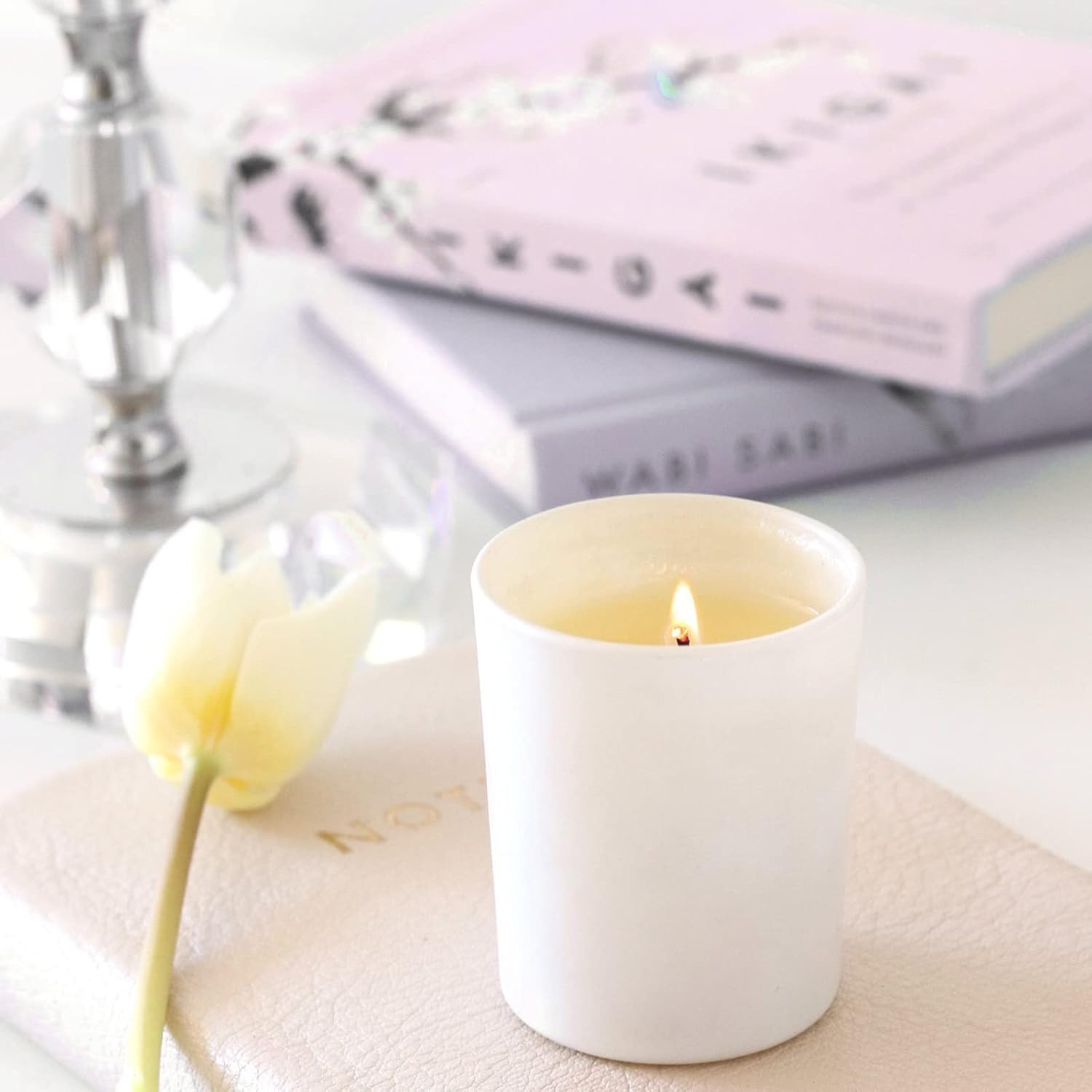 Thick Candle Jars 16 Pcs 7 Oz Matte White with Wood Lids