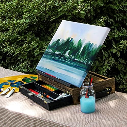J JACKCUBE DESIGN Rustic Wood Adjustable Easel with Storage Drawer