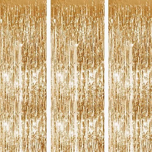 Gold Metallic Tinsel Foil Curtain 3 Pack
