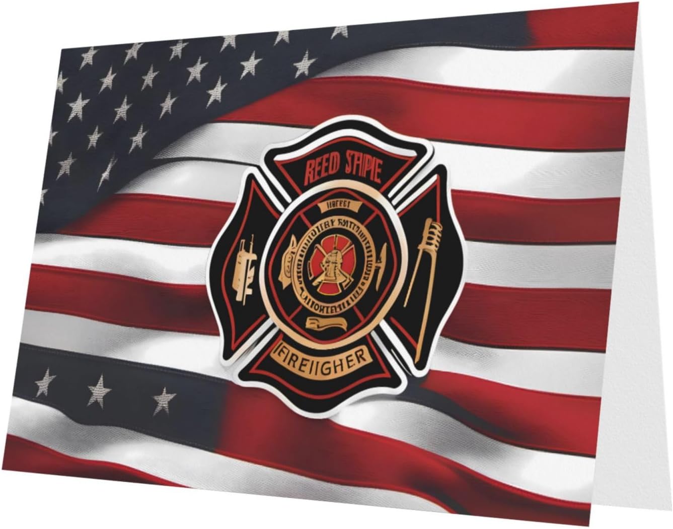 Pink Red Stripe Firefighter USA Flag Greeting Card 4x6
