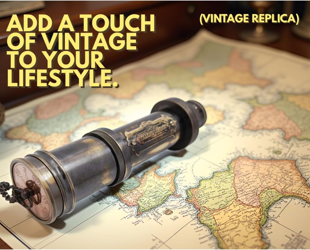 Antique Brass Pirate Spyglass Telescope with Leather Case