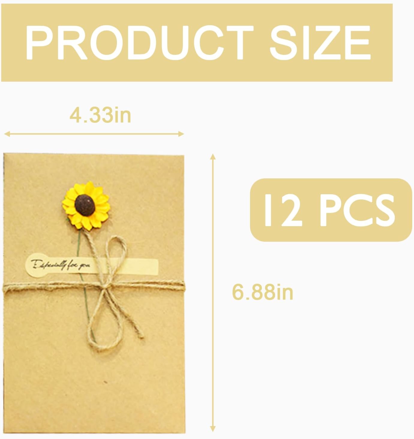 12PCS Dried Flowers Greeting Cards with Blank Card and Brown Envelopes