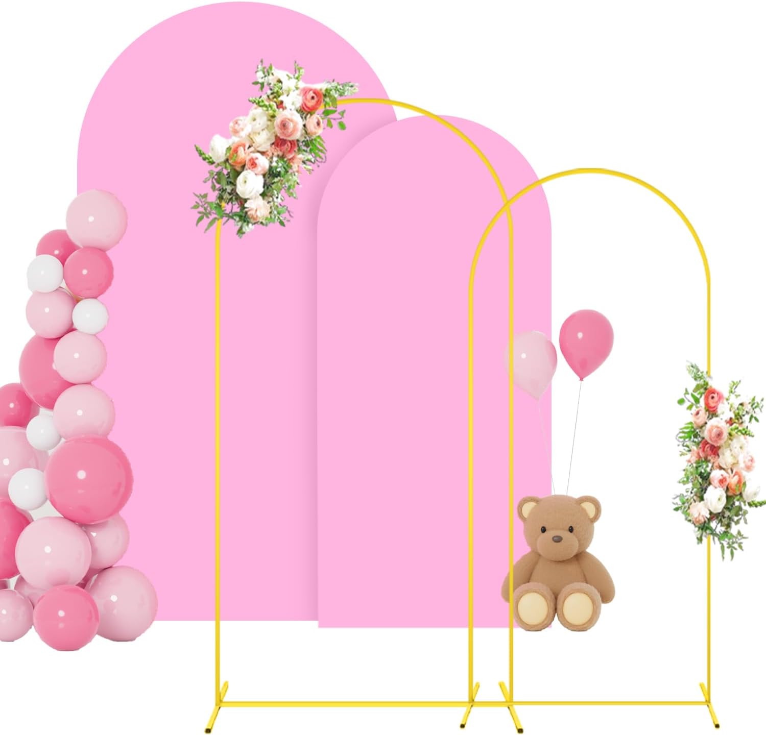 FOTSHARER Metal Arch Stand and Cover Set 72ft 6ft Pink Wedding Backdrop