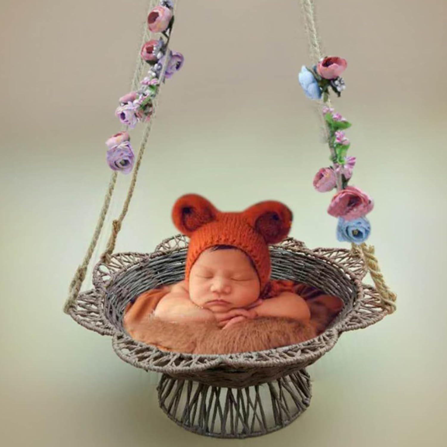 Retro Rattan Woven Hanging Basket for Newborn Photography 1