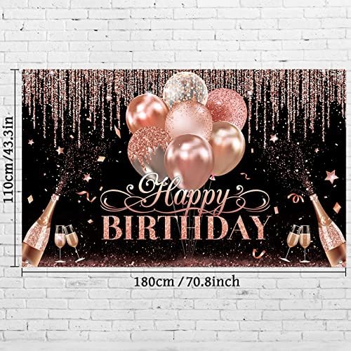 Tatuo Happy Birthday Backdrop Decorations Black Silver Rose Gold