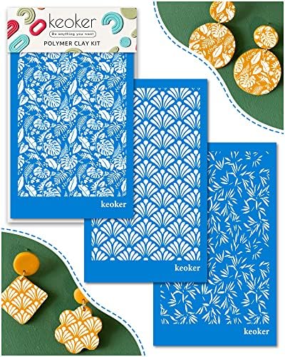 Keoker Reusable Polymer Clay Silkscreen Stencils 3PCS
