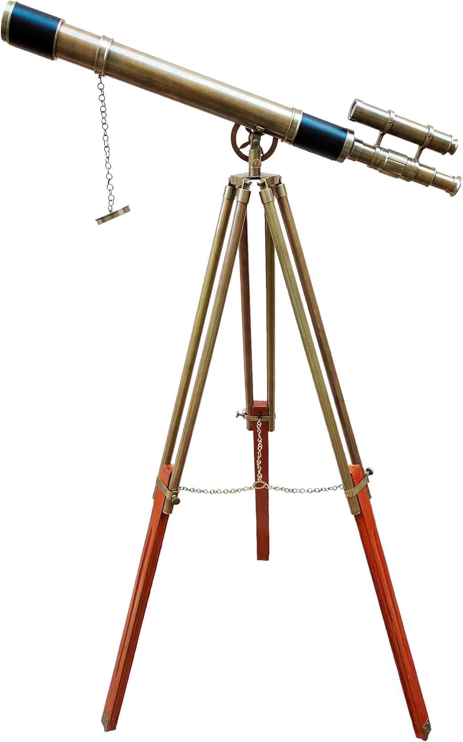 Antique Brass Telescope with Wooden Tripod Stand