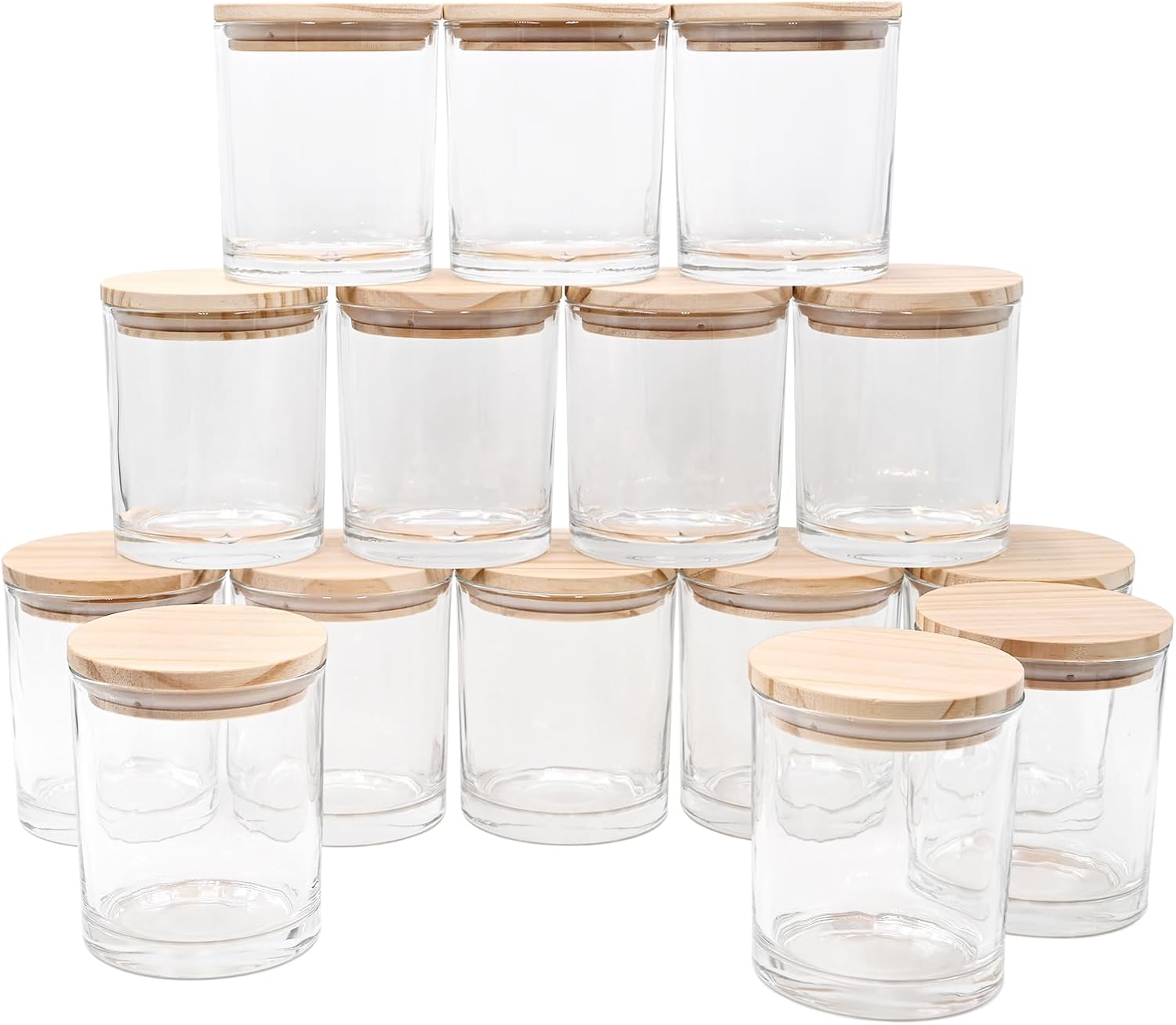 10 Oz Thick Candle Jars 15 Pcs Clear With Wood Lids