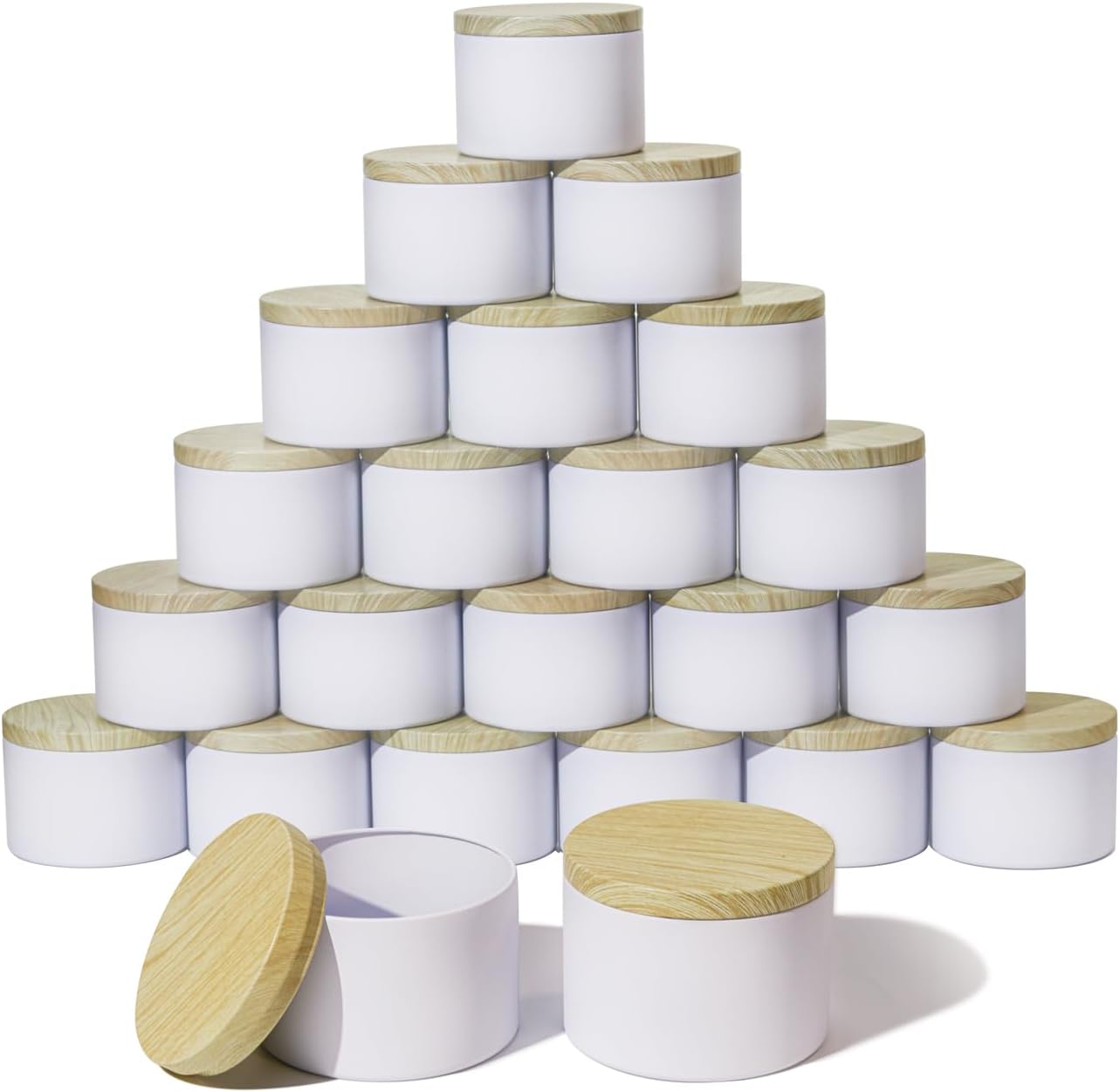 Aroparc 8oz Candle Tins 24 Pack with Wood Grain Lids
