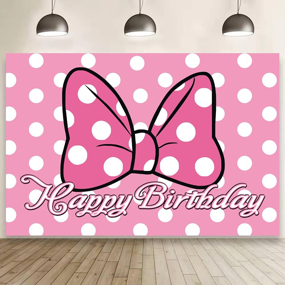 Pink Mouse Happy Birthday Backdrop Banner 5x3ft