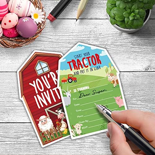 RZHV 15 Pack Farm Animal Shaped Invitations With Envelopes