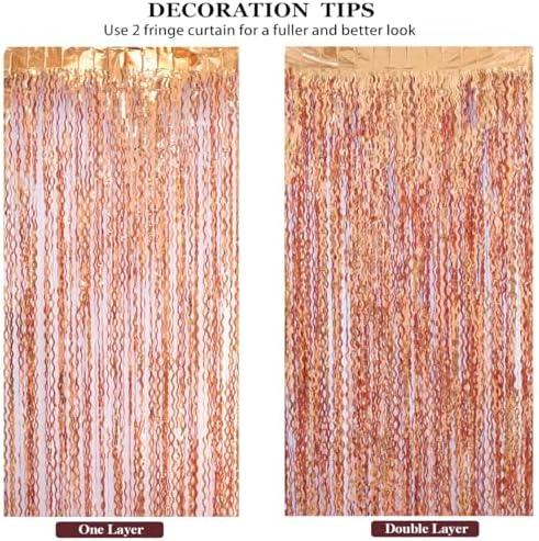 Orange Foil Wavy Fringe Backdrop Curtains 4 Pack