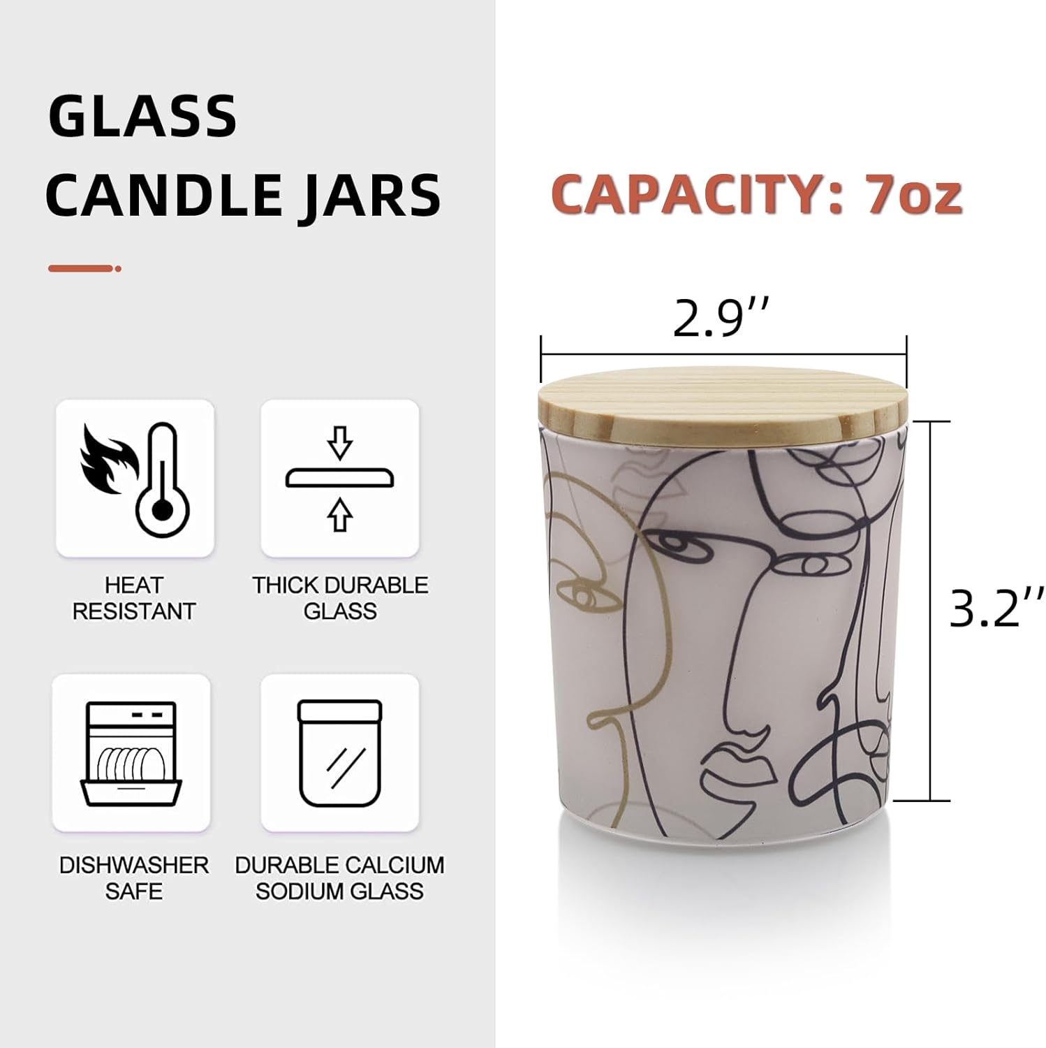 Frosted Glass Candle Jars with Wooden Lids 6PCS