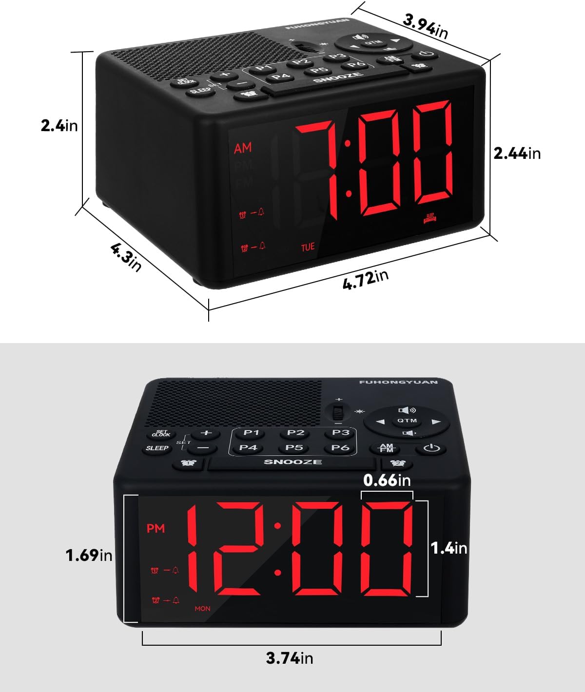 Digital Alarm Clock Radio with AMFM Radio and Dual Alarms