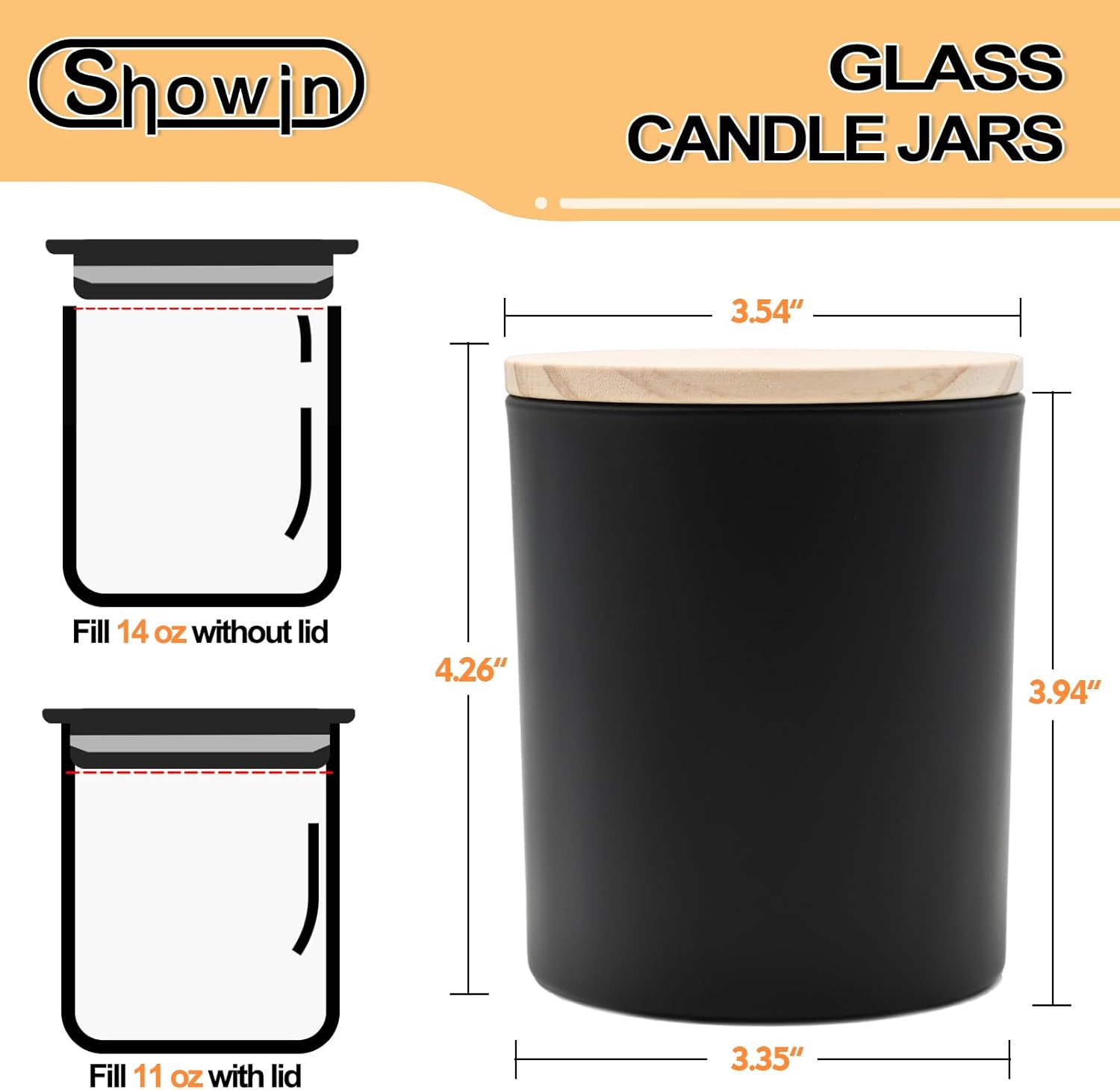 14 Oz Thick Matte Black Candle Jars 12 Pcs with Wood Lids