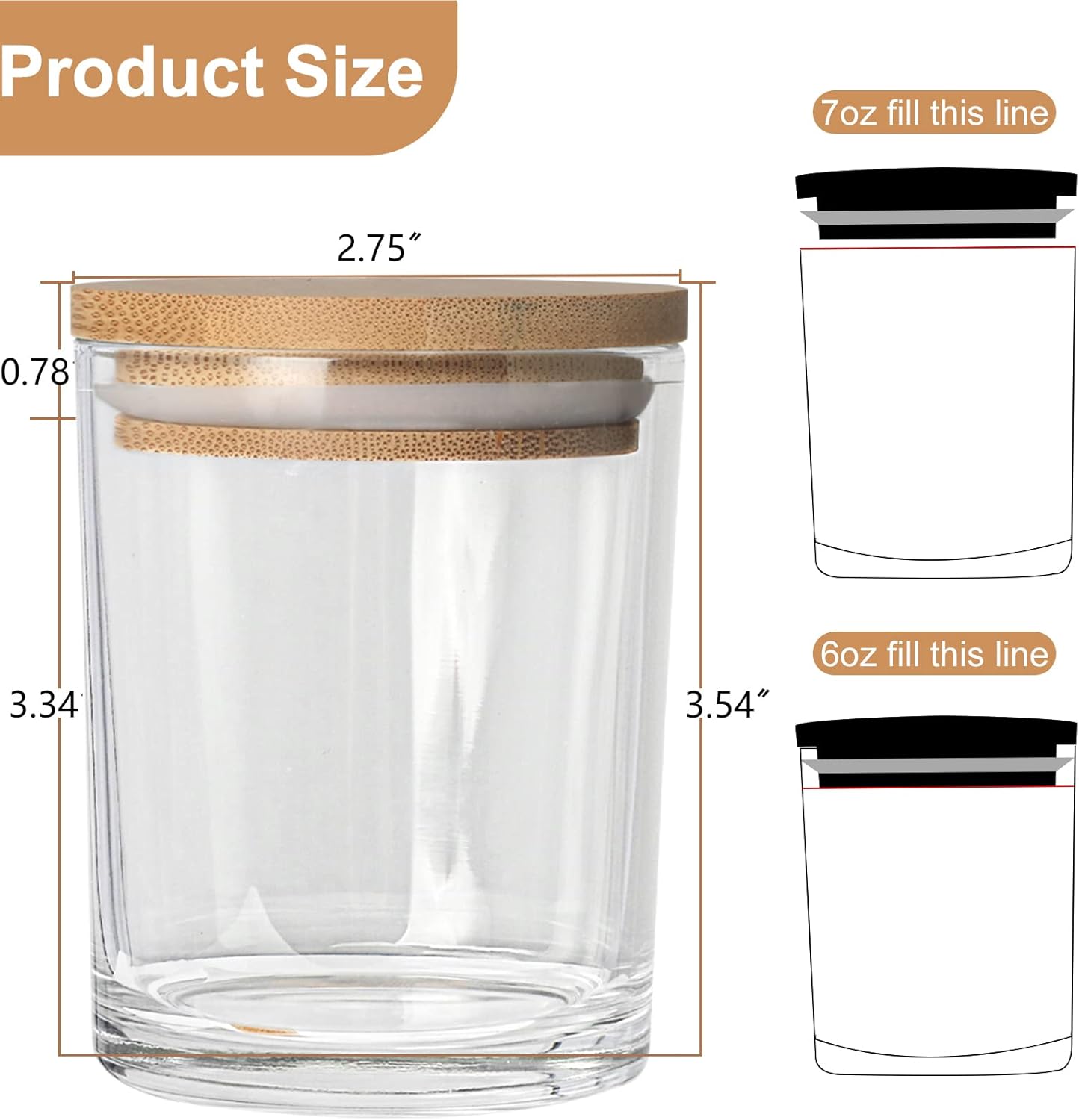 CONNOO 15 Pack 7 Oz Clear Candle Jars with Bamboo Lids