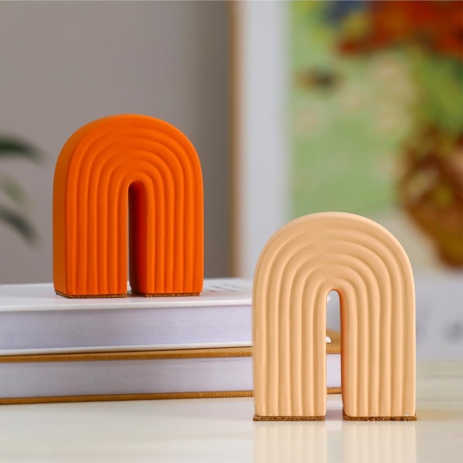 Harloon 2 Pcs Concrete Bookends Rainbow Arch Design