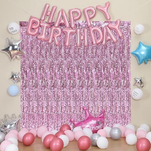 Foil Fringe Curtain Pink Wavy 33 x 66 Feet Pack of 3