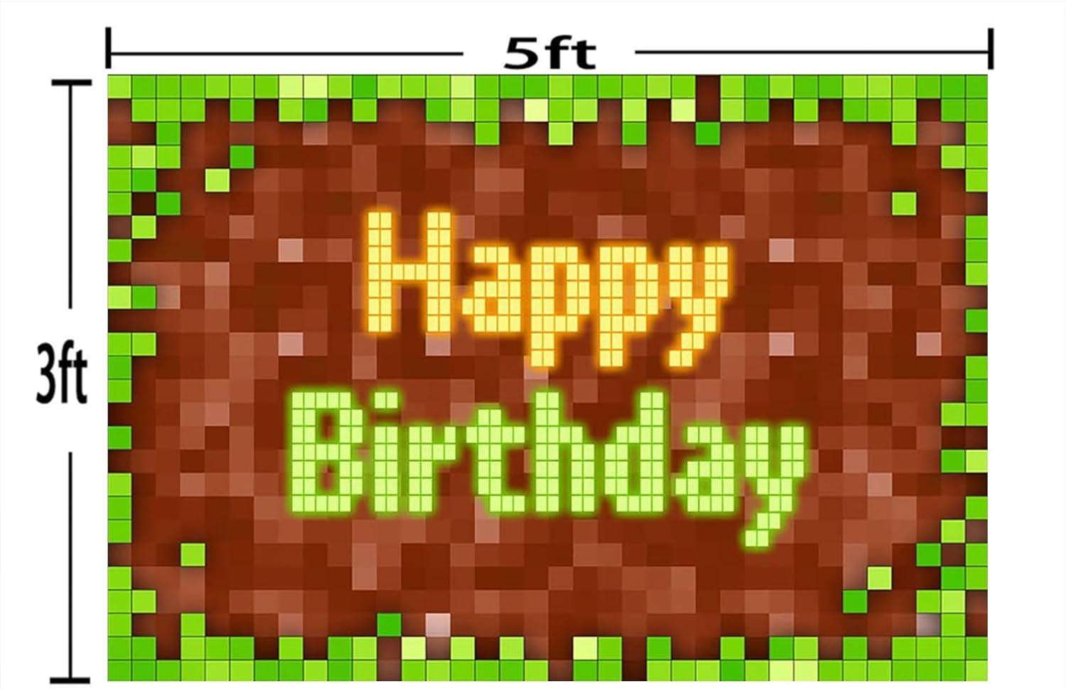 Pixel Birthday Backdrop Green Themed Game Party Decoration 5x3 Ft