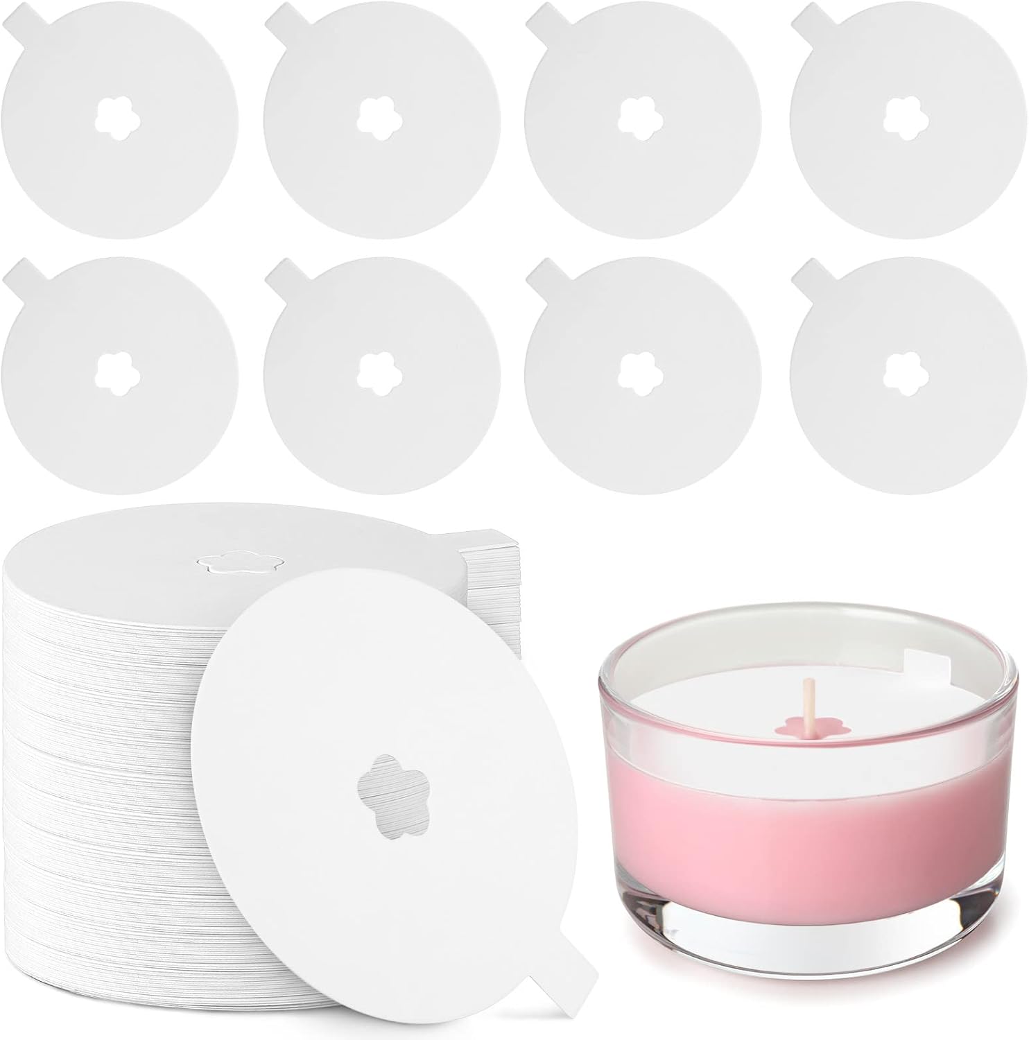 Chinco 100 Piece Paper Candle Lids with Flower Holes 275 Inch White