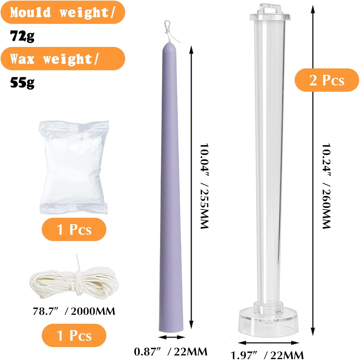 2-Pack Classic Tall Taper Candle Mold for Candle Making