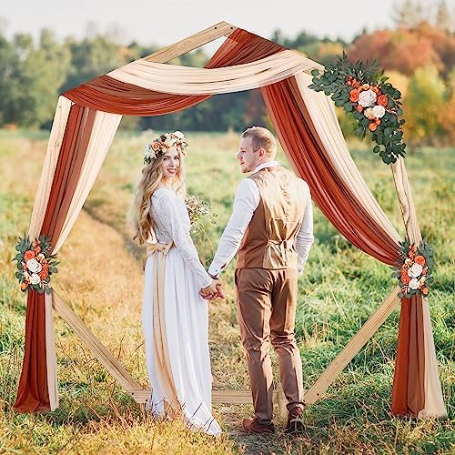 DearHouse 3 Panel Wedding Arch Draping Fabric 295 x 18ft Pearl Sheer Drapes