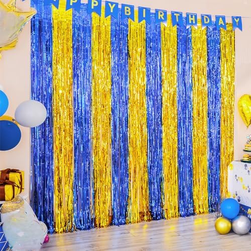 LOLStar 2 Pack Blue and Gold Foil Fringe Curtains