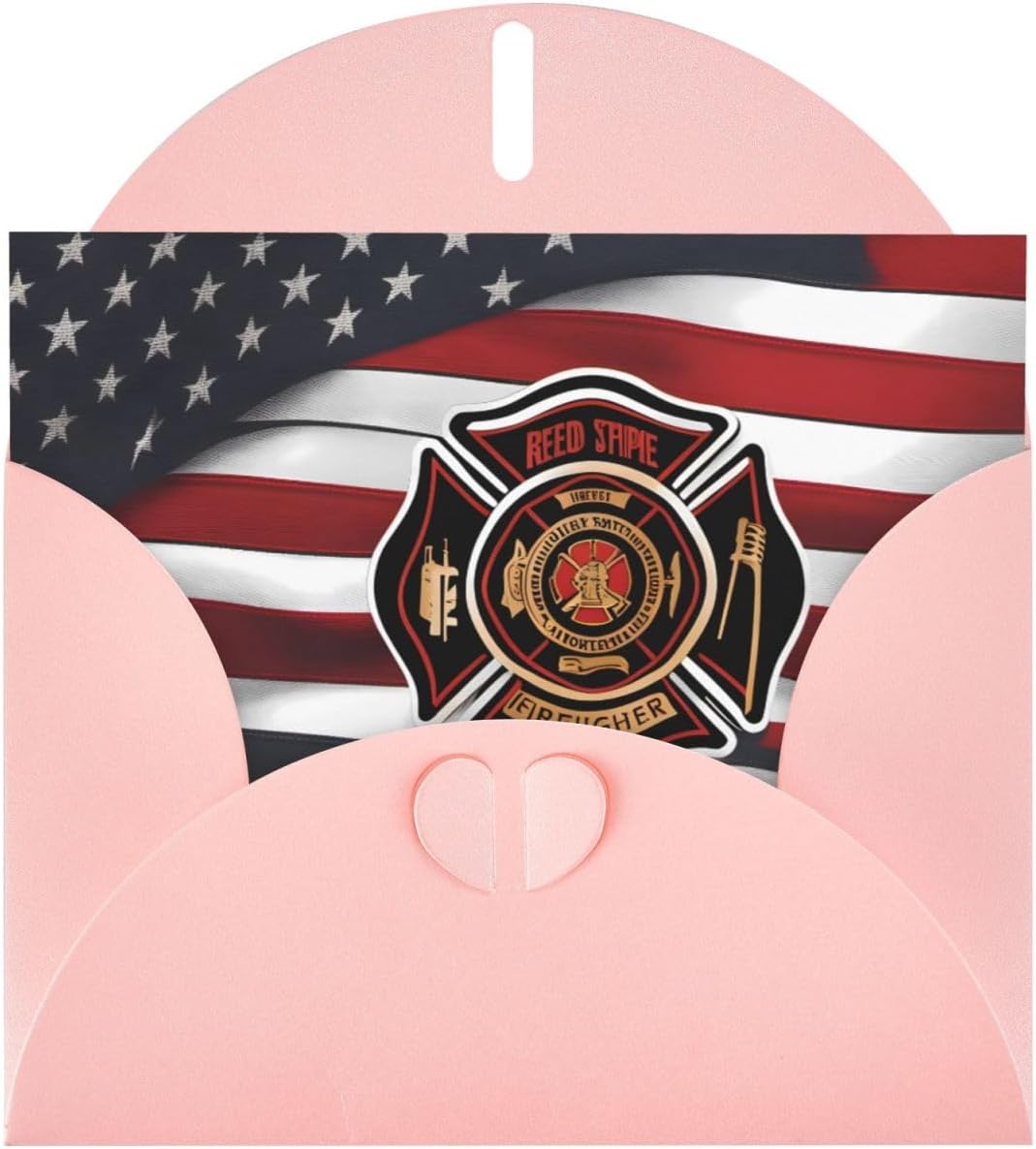 Pink Red Stripe Firefighter USA Flag Greeting Card 4x6