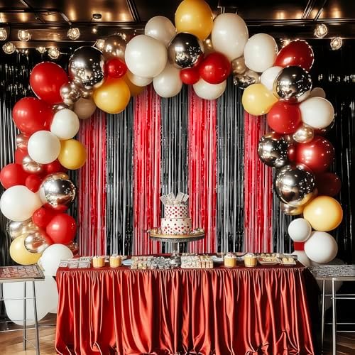 Rubfac 2 Pack Red Black Backdrop Tinsel Curtains