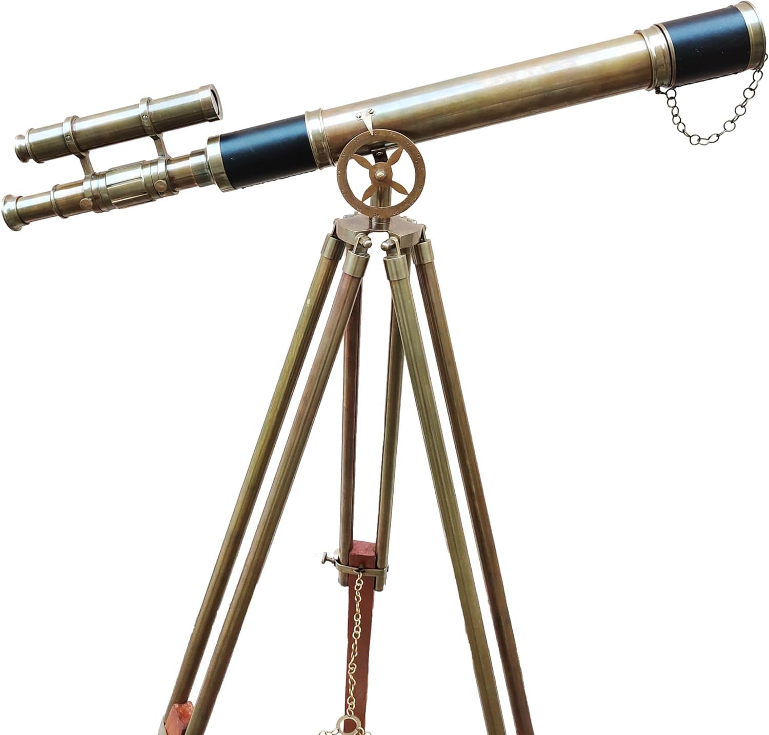 Antique Brass Telescope with Wooden Tripod Stand