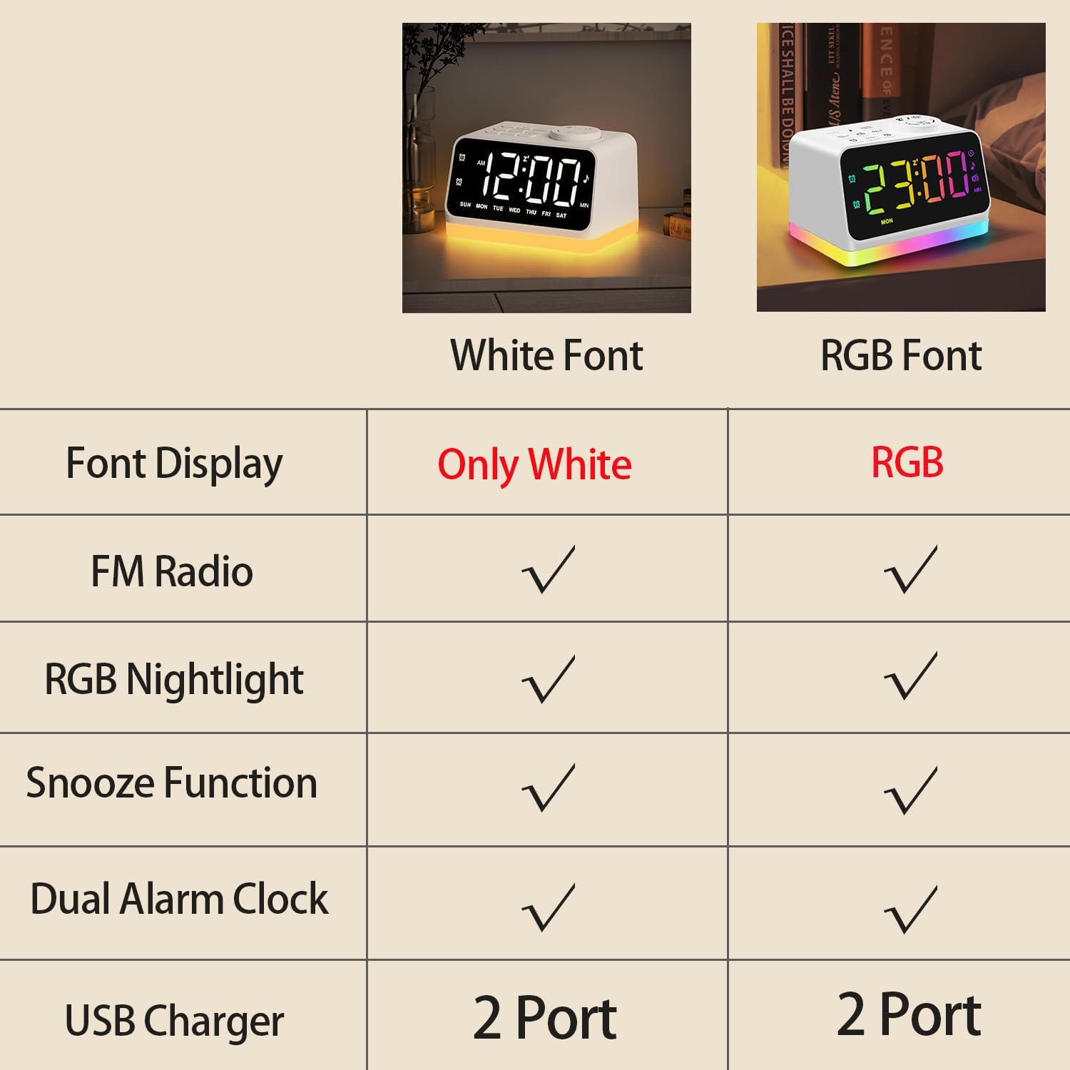 JALL Digital Alarm Clock with FM Radio and Night Light
