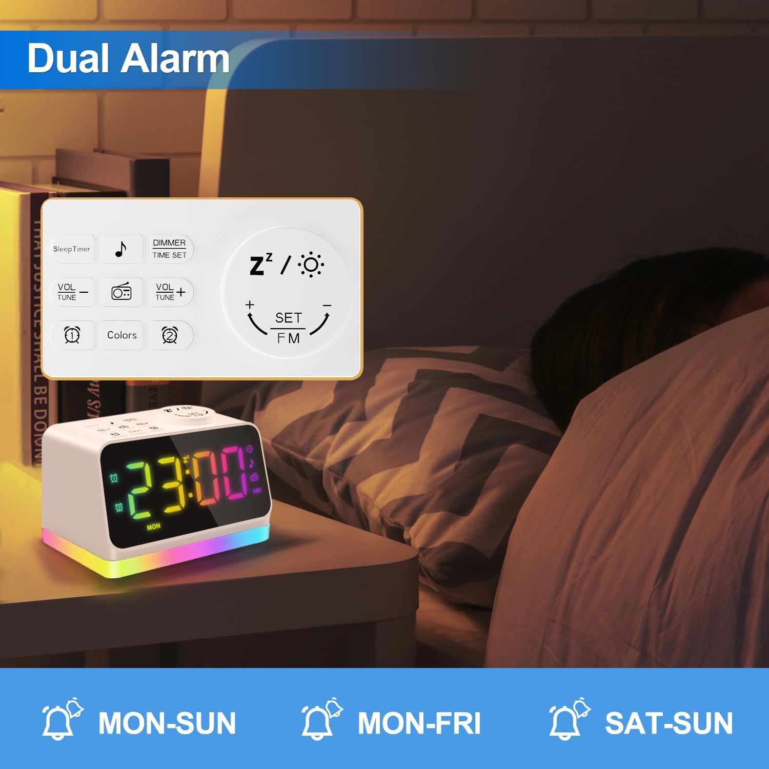 JALL Digital Alarm Clock with FM Radio and Night Light
