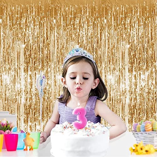 Gold Metallic Tinsel Foil Curtain 3 Pack
