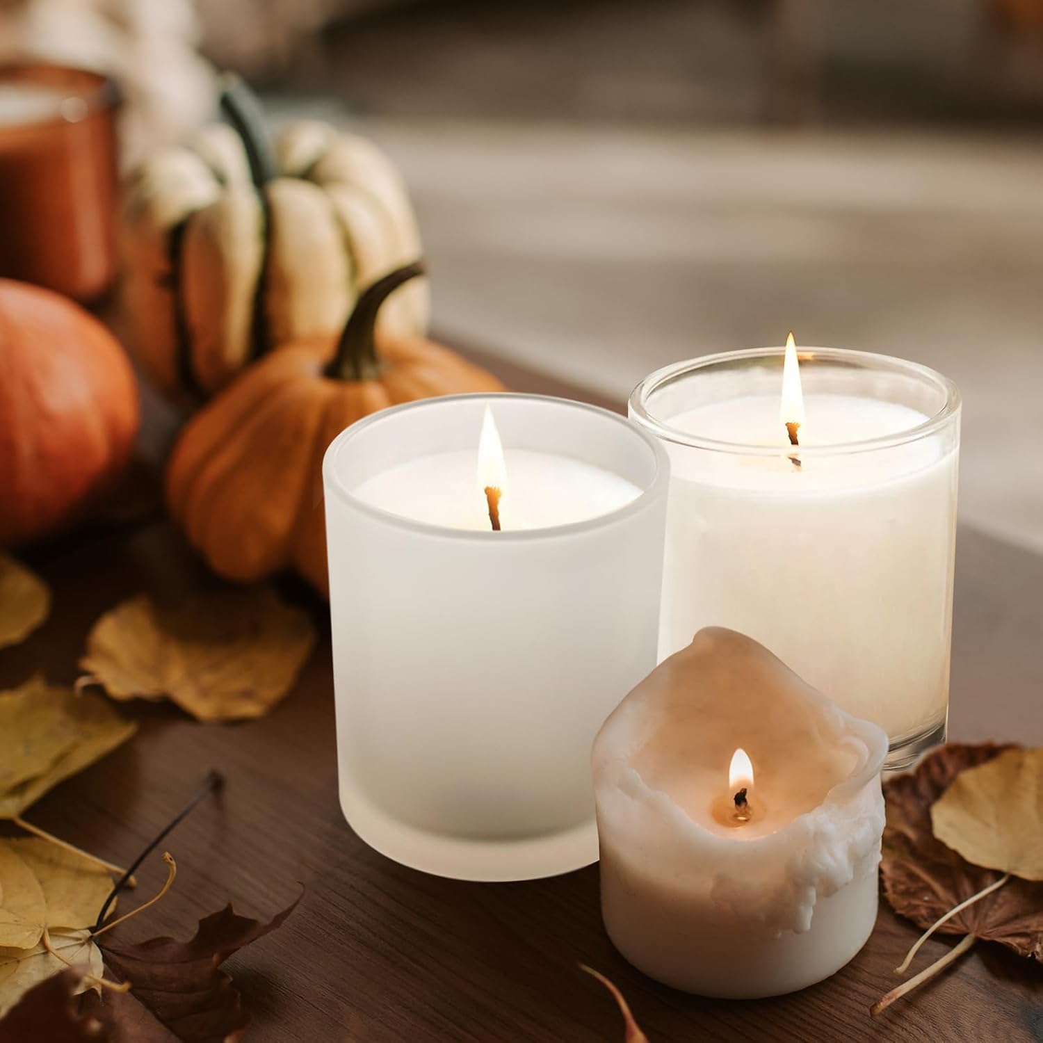 Frosted White Thick Candle Jars with Wood Lids 12 Pcs