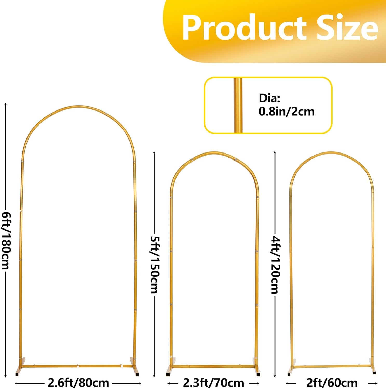 Liacere Gold Metal Arch Backdrop Stand Set of 3
