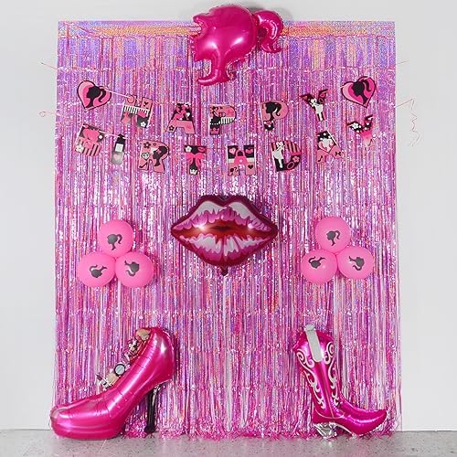 Melsan 3 Pack Foil Fringe Curtains Pink Tinsel