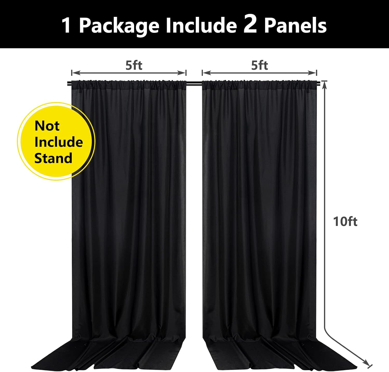 Black Backdrop Curtain 2 Panels 5ft x 10ft Rod Pocket