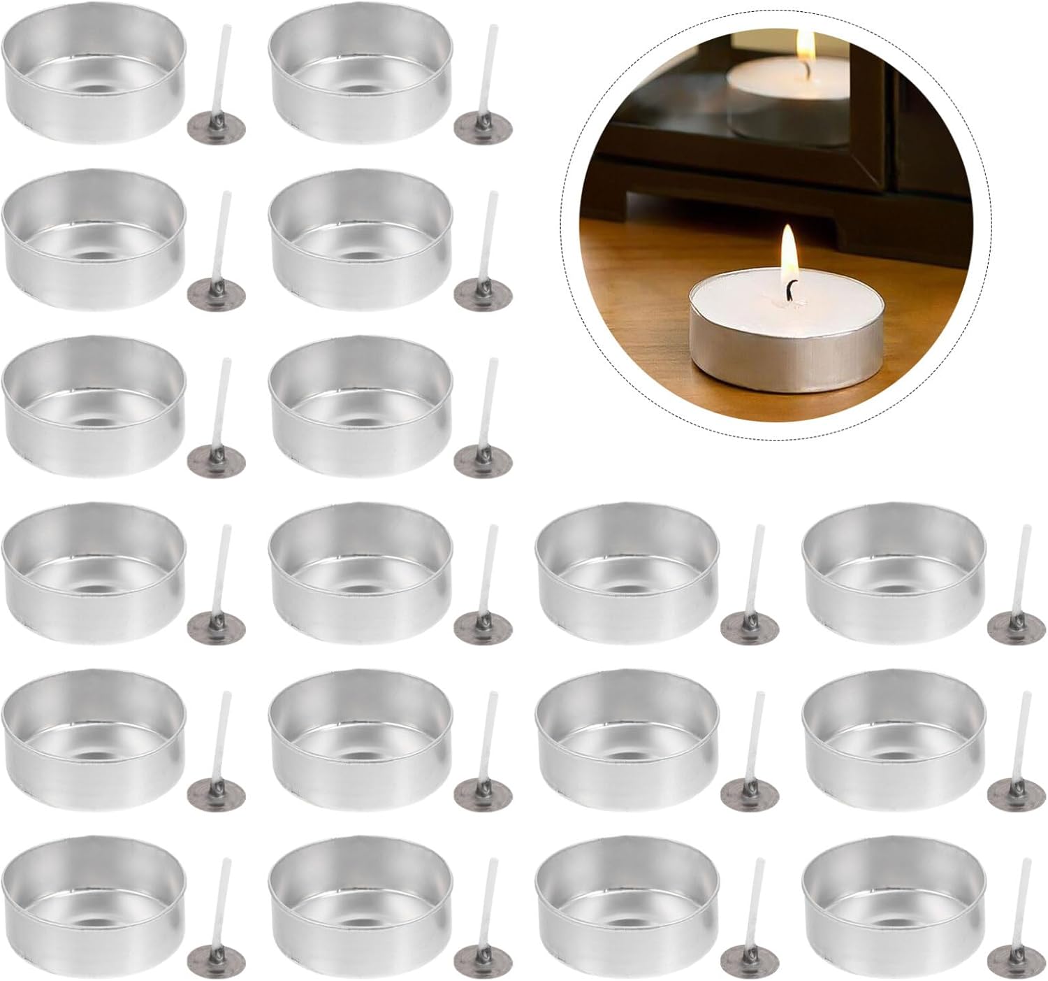 TEHAUX 100pcs Aluminum Tea Light Cups with Candle Wicks